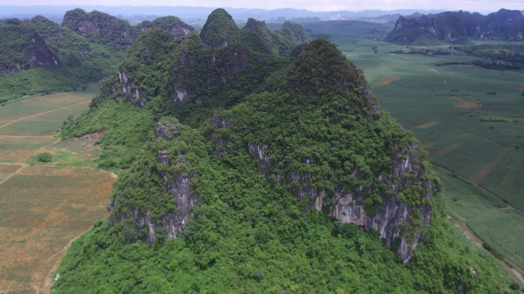 This aerial drone shot shows some caves in China’s Guangxi Province where G. blacki remains have been found.